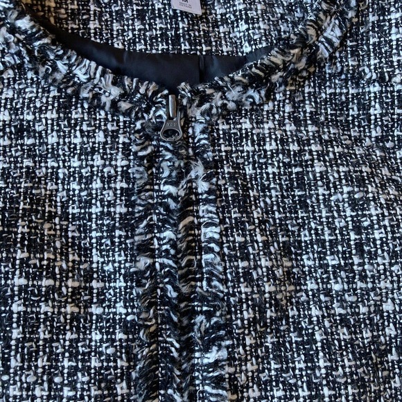 Worthington Sz Med Blazer Tweed Zip Up Jacket Womens Black White Fringe Career - Picture 3 of 10